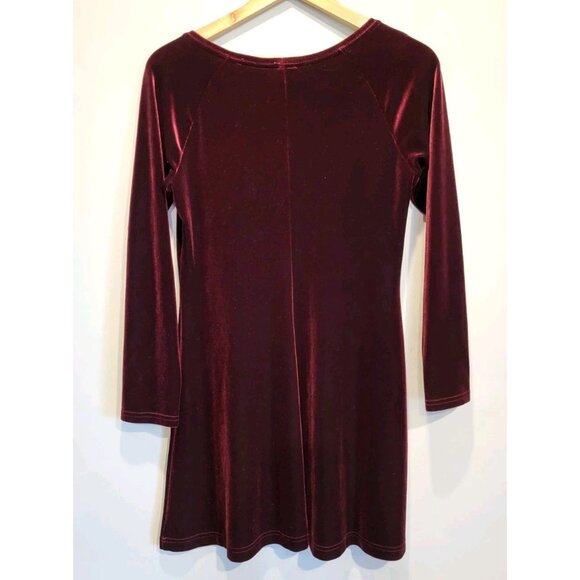 Vtg Burgundy Stretch Velvet Long Sleeve Holiday Dress Moda International Sz Mp - Picture 4 of 5